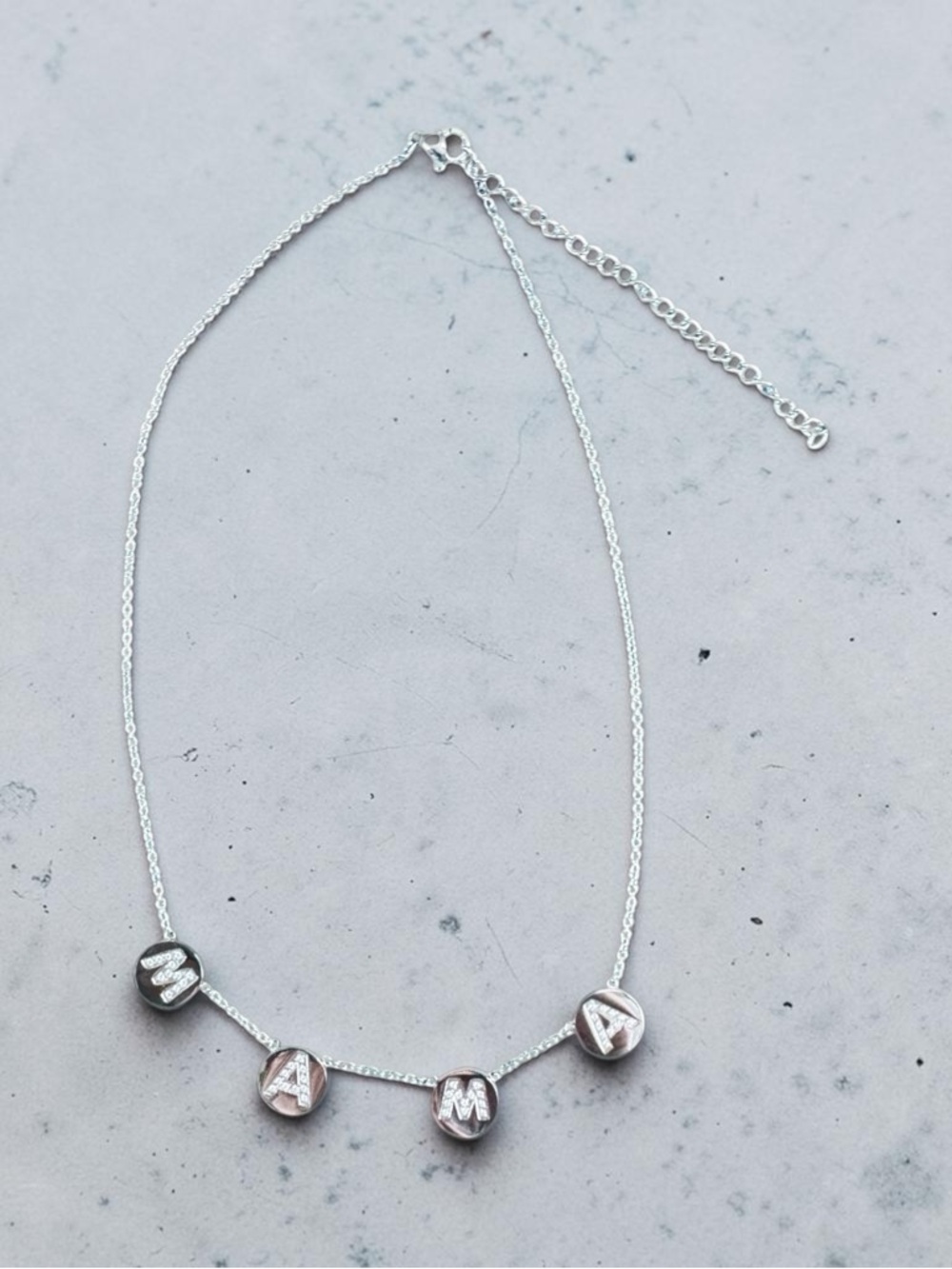Dainty MAMA CZ Stone Necklace 18” Silver Tone New Gift for Mom